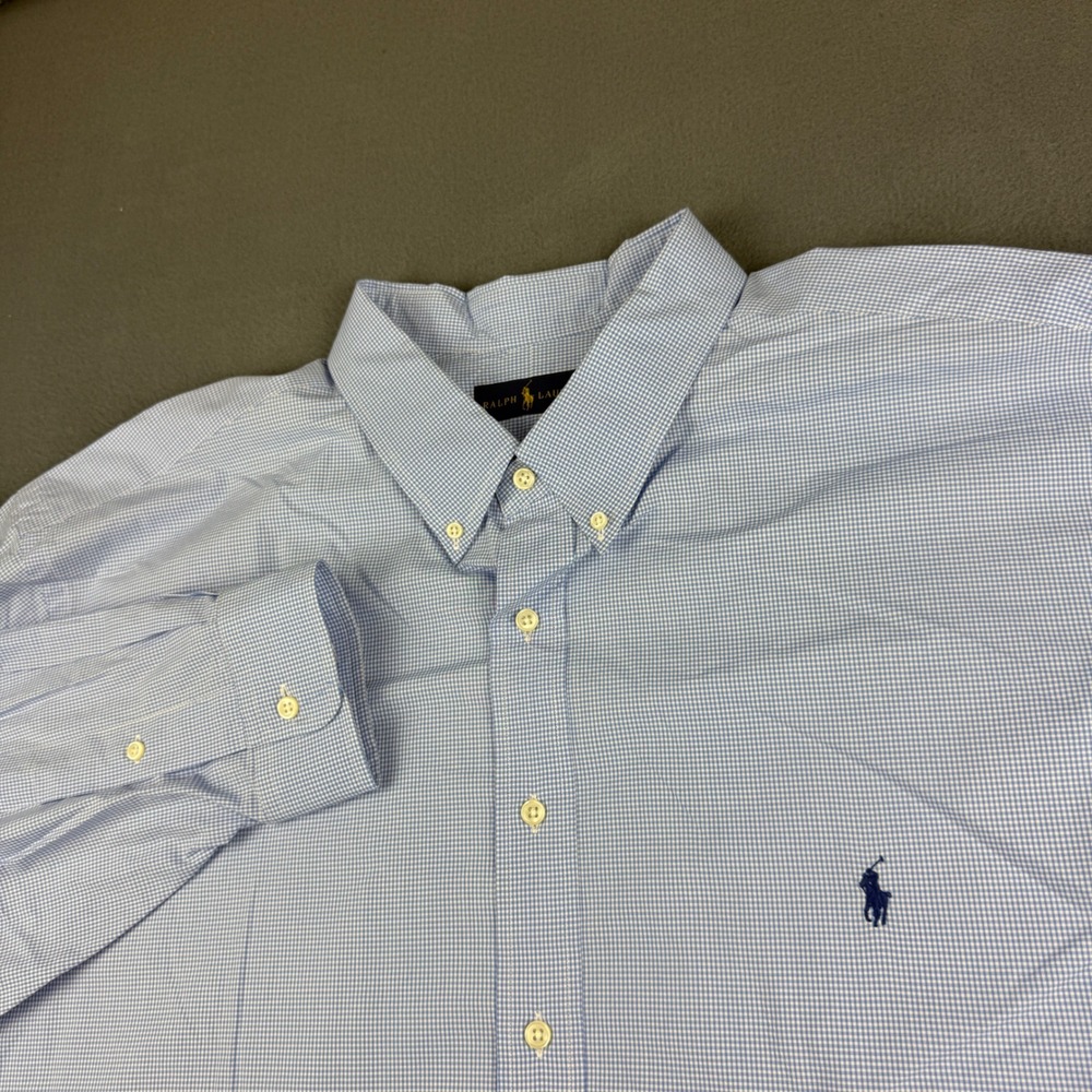 Polo Ralph Lauren Shirt Men's 4XB Blue Gingham Check OCBD Pony Dress Casual Prep